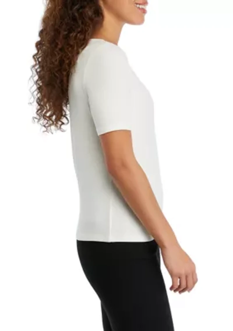 Petite Elbow Sleeve Boat Neck Rib Knit Top