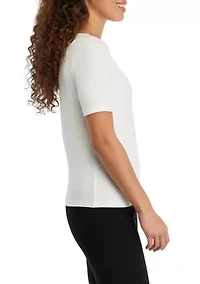 Petite Elbow Sleeve Boat Neck Rib Knit Top