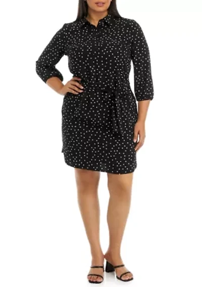 Plus Dot Printed Belted Shirtdress