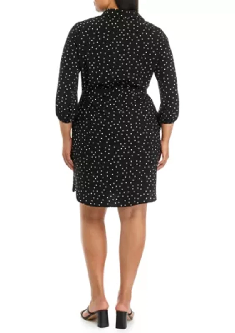 Plus Dot Printed Belted Shirtdress
