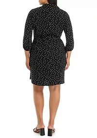 Plus Dot Printed Belted Shirtdress