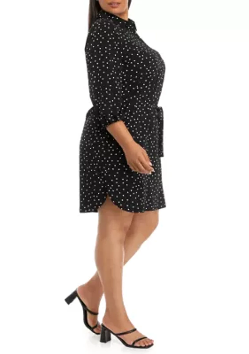 Plus Dot Printed Belted Shirtdress
