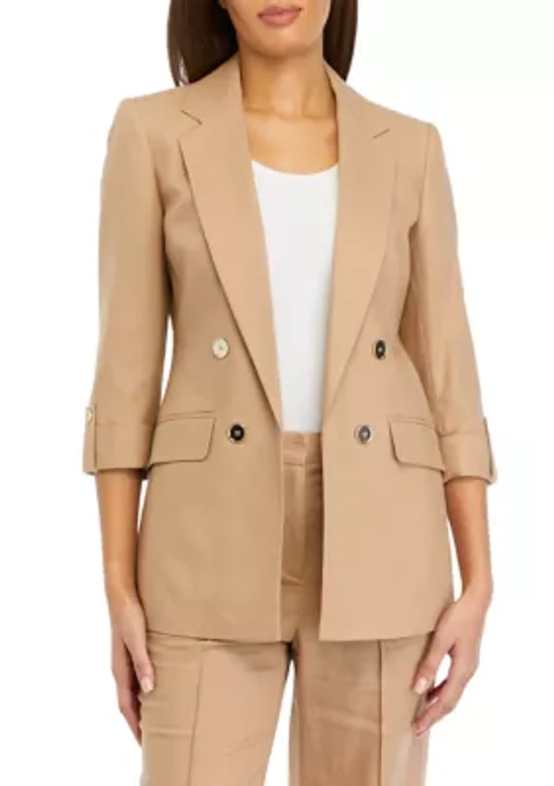 Women's Linen Faux Double Breasted Jacket