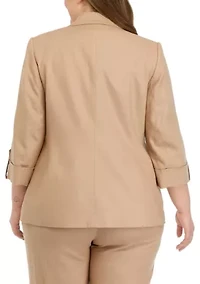 Plus Linen Faux Double Breasted Jacket