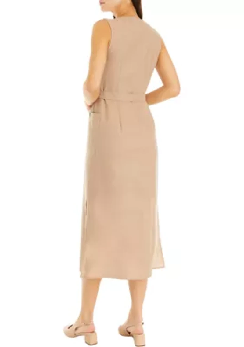 Women's Sleeveless Pocket Detail Shirtdress