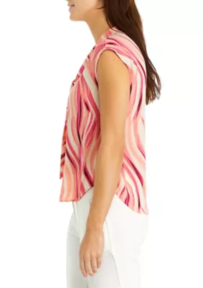 Petite Printed Cap Sleeve Blouse