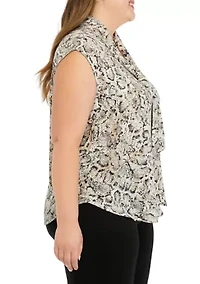 Women's Snake Print Short Sleeve Bow Blouse