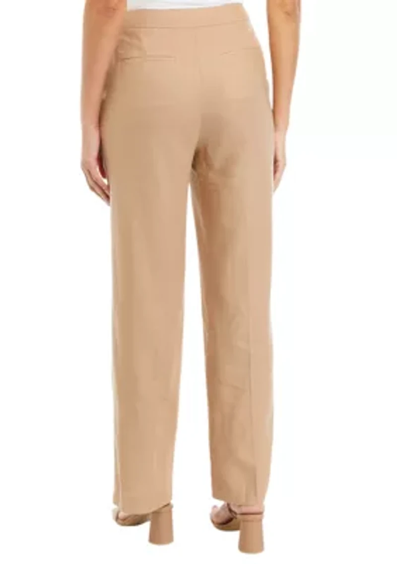 Petite High Rise Fly Front Pintuck Pants