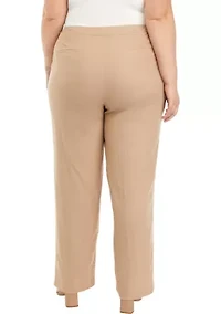 Plus Linen Pintuck Wide Leg Pants