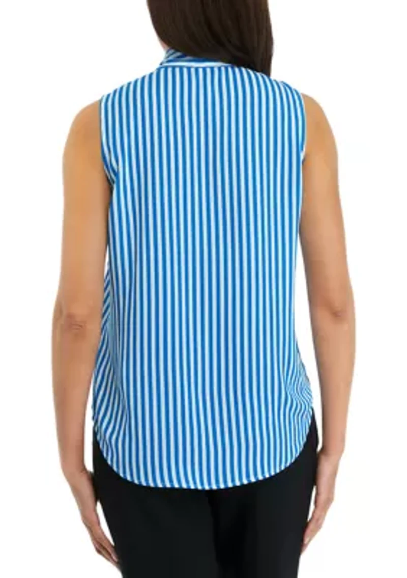 Women's Striped Tie Neck Blouse