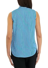Women's Striped Tie Neck Blouse