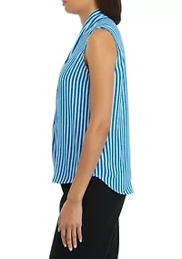 Women's Striped Tie Neck Blouse