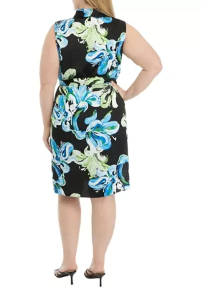 Floral Print Sleeveless Shirt Dress