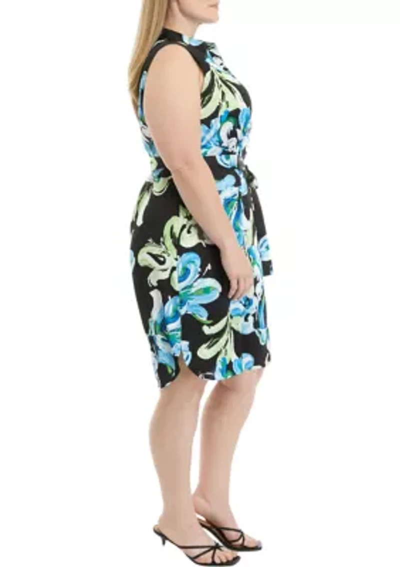 Floral Print Sleeveless Shirt Dress