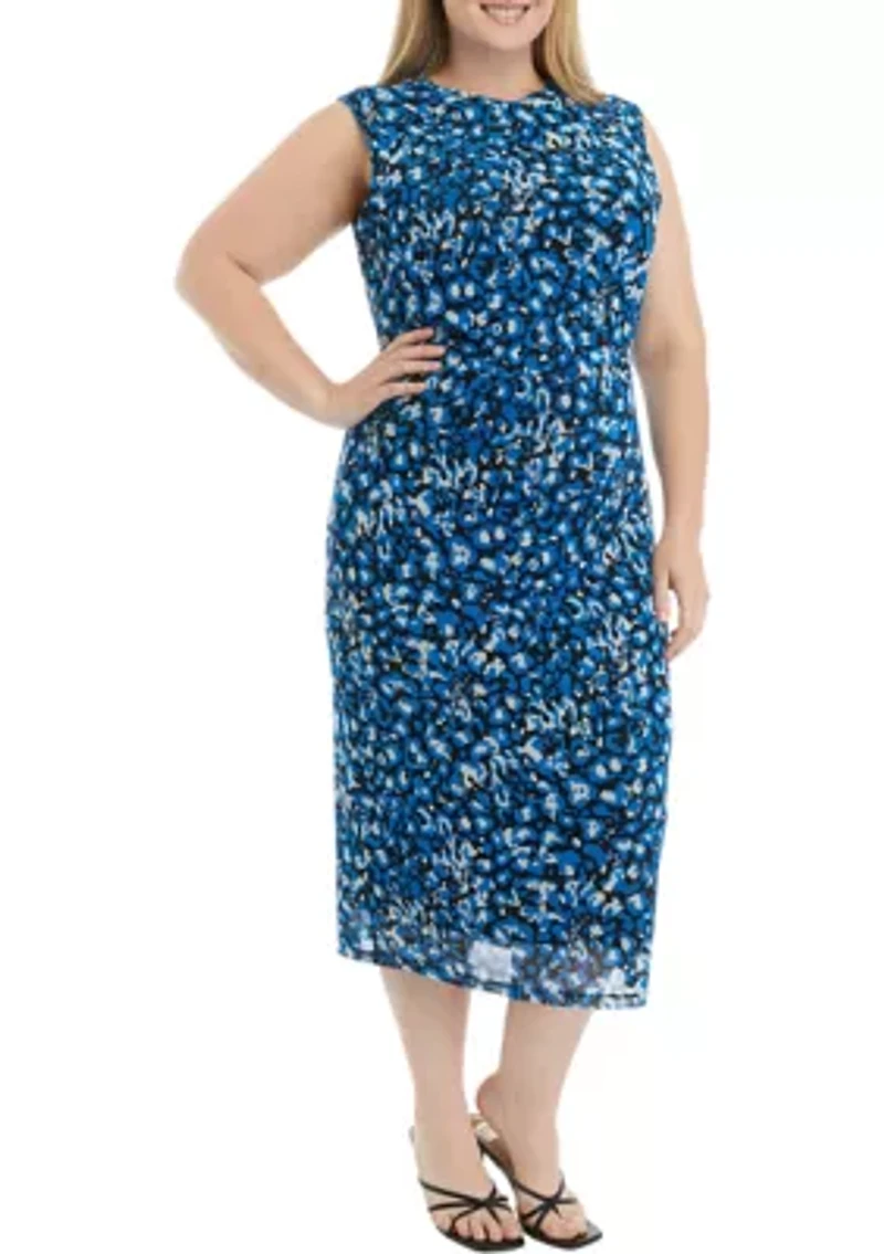 Plus Animal Print Mesh Sleeveless Dress