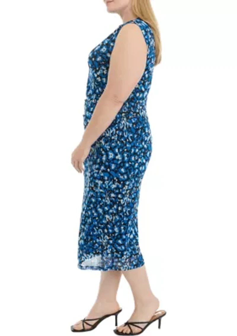 Plus Animal Print Mesh Sleeveless Dress