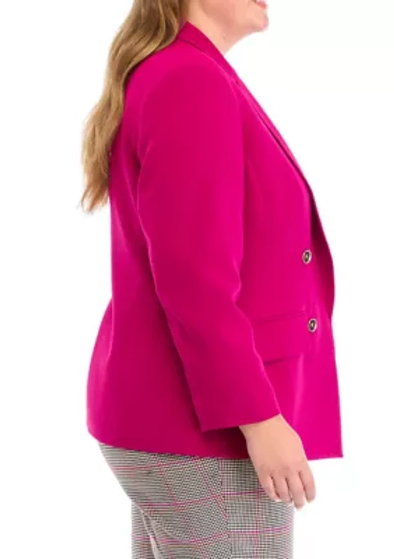 Plus Notch Collar Faux Double Breasted Crepe Jacket