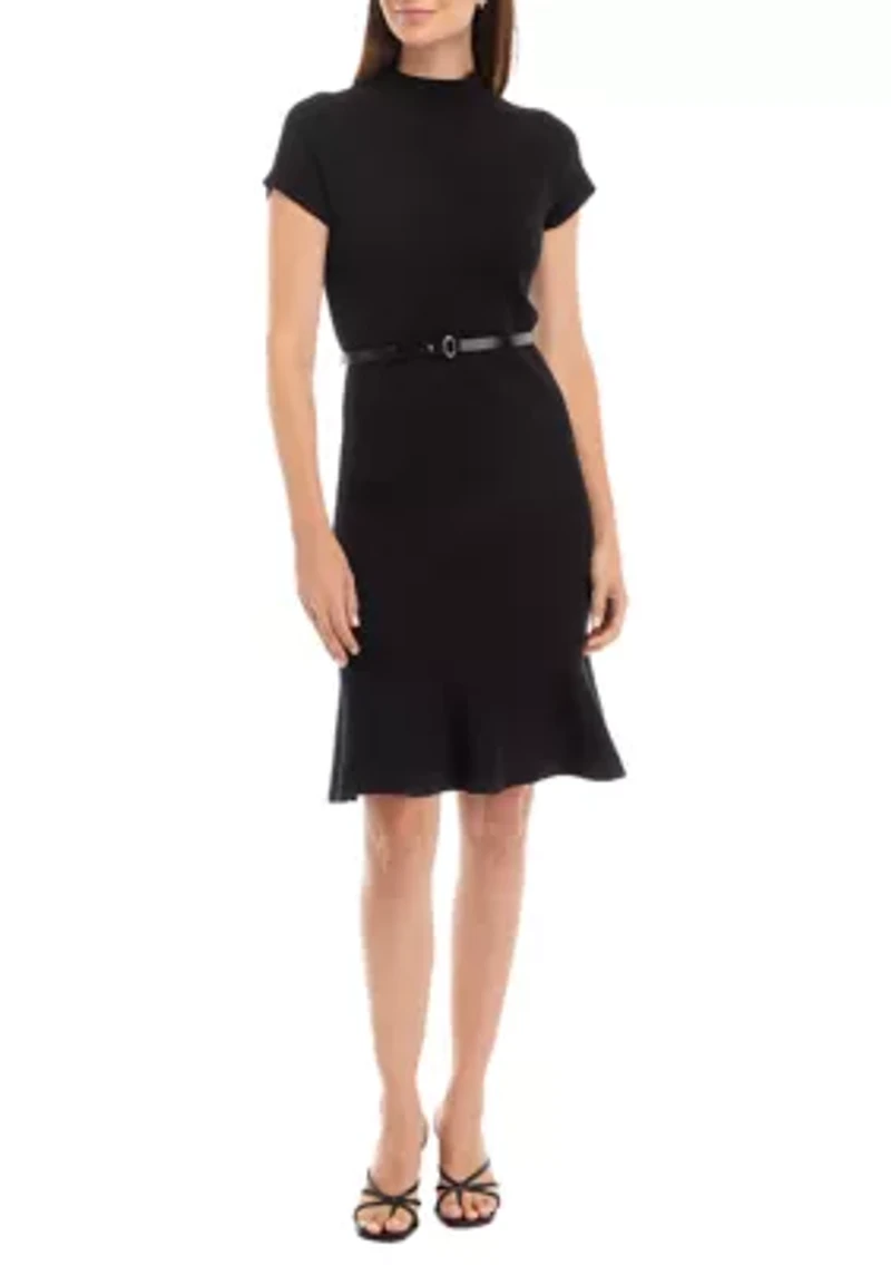 Women's Cap Sleeve Mock Neck Sweater Dress