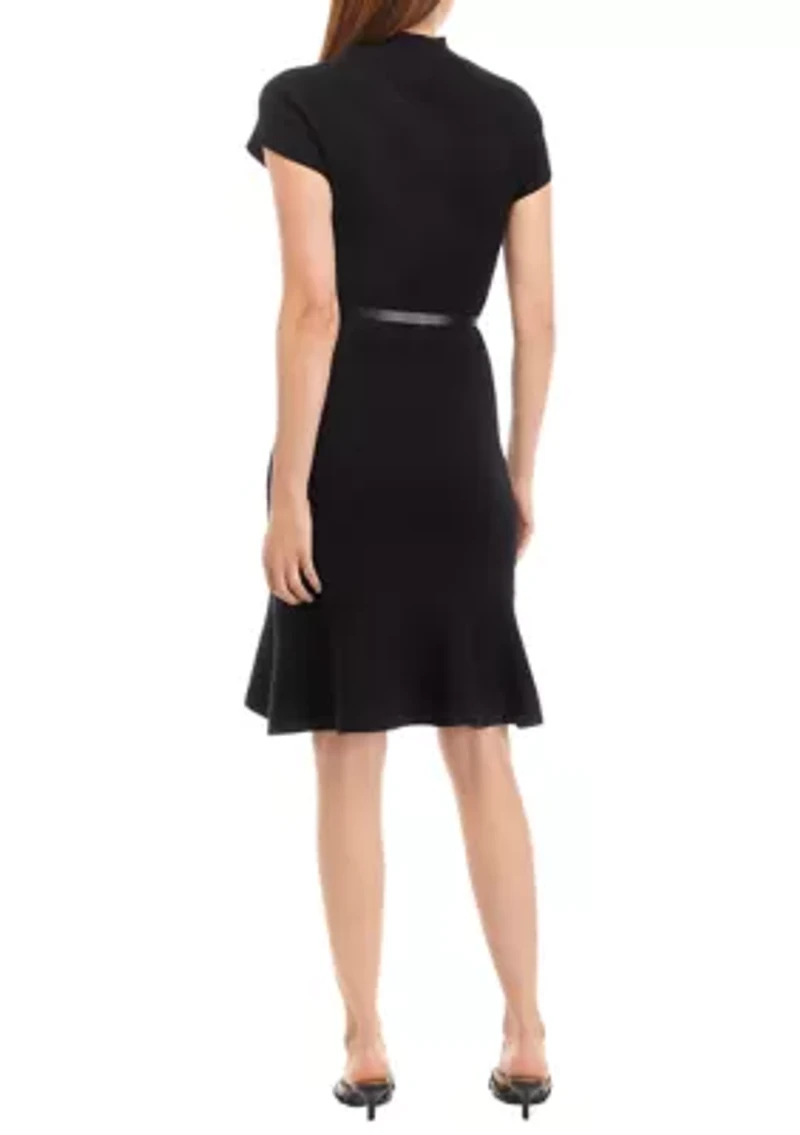 Women's Cap Sleeve Mock Neck Sweater Dress