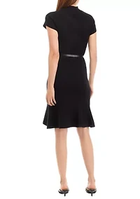 Women's Cap Sleeve Mock Neck Sweater Dress