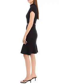Women's Cap Sleeve Mock Neck Sweater Dress