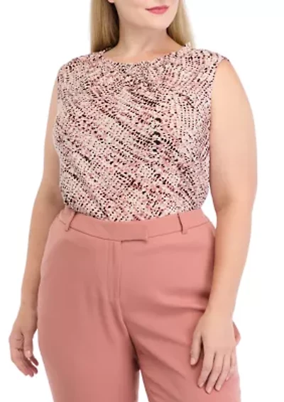 Plus Abstract Print Sleeveless Knit Top