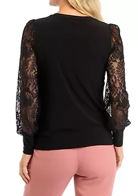 Petite Lace Sleeve Knit Top
