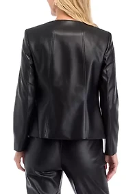 Petite Faux Leather Open Jacket