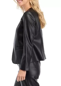 Petite Faux Leather Open Jacket