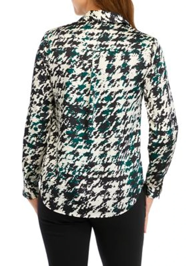 Women's Houndstooth Button Down Blouse