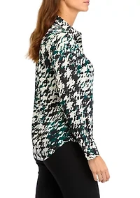 Women's Houndstooth Button Down Blouse