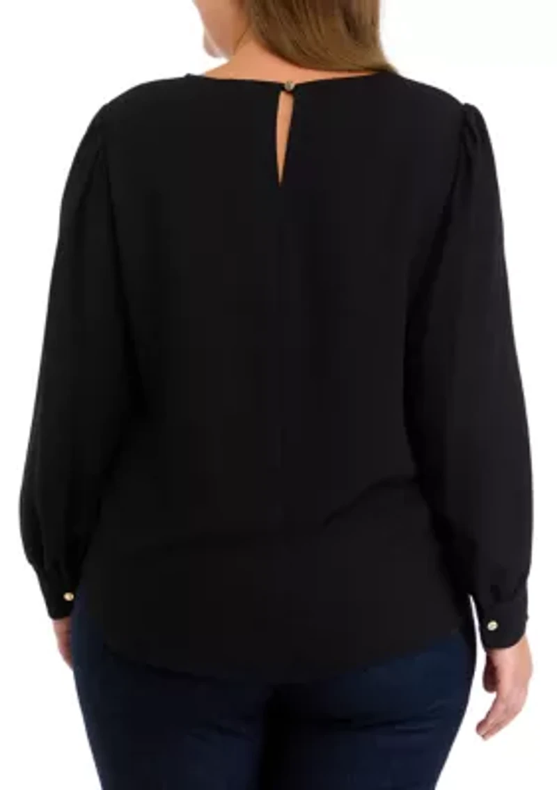 Plus Long Sleeve Blouse with Chain Trim
