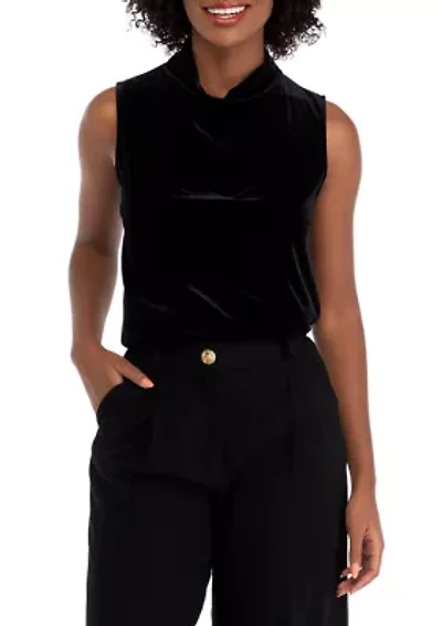 Petite Sleeveless Cowl Neck Halter Velvet Top