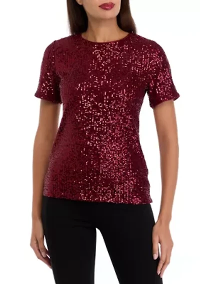 Petite Short Sleeve Sequin T-Shirt