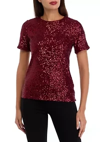 Petite Short Sleeve Sequin T-Shirt
