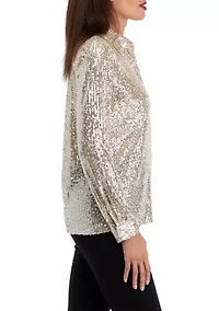 Women's Long Sleeve Sequin Button Front Shirt