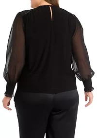 Plus Sheer Sleeve Knit Top