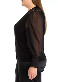 Plus Sheer Sleeve Knit Top