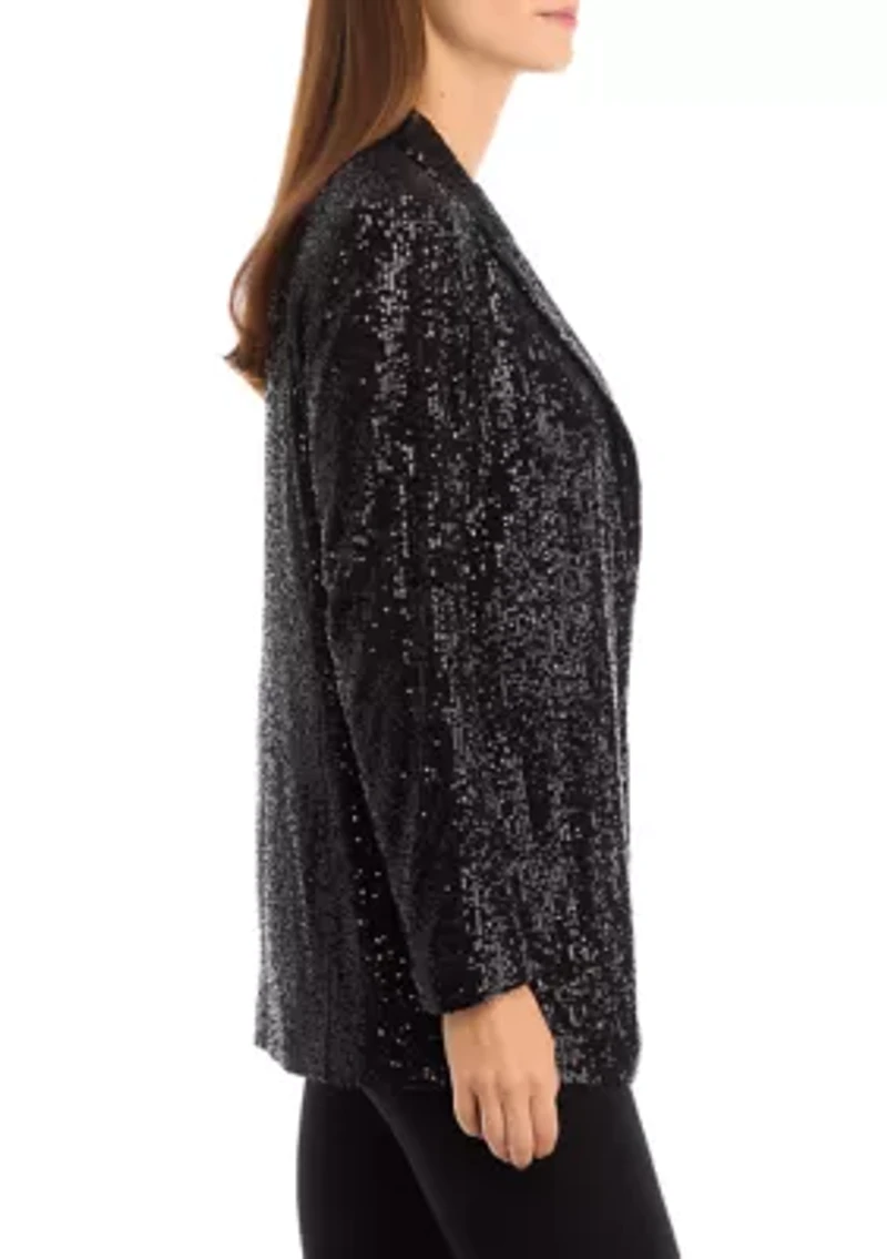 Petite Open Front Peak Lapel Sequin Cardigan