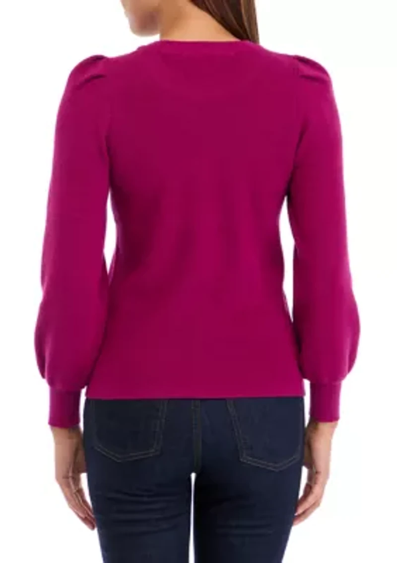 Women's Crew Neck Puff Sleeve Sweater