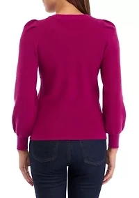 Women's Crew Neck Puff Sleeve Sweater