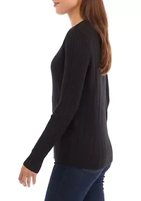 Women's Multi Rib Crew Neck Long Sleeve Sweater