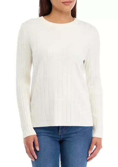 Women's Multi Rib Crew Neck Long Sleeve Sweater