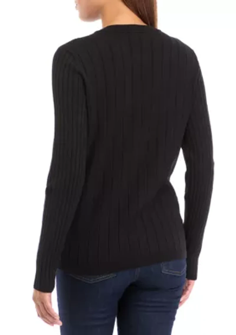 Women's Multi Rib Crew Neck Long Sleeve Sweater