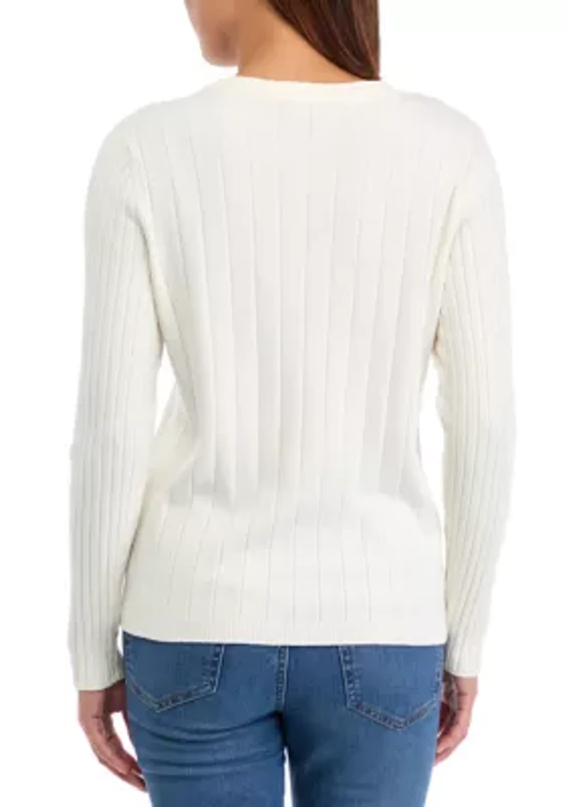 Women's Multi Rib Crew Neck Long Sleeve Sweater