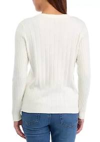 Women's Multi Rib Crew Neck Long Sleeve Sweater