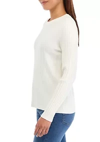 Women's Multi Rib Crew Neck Long Sleeve Sweater