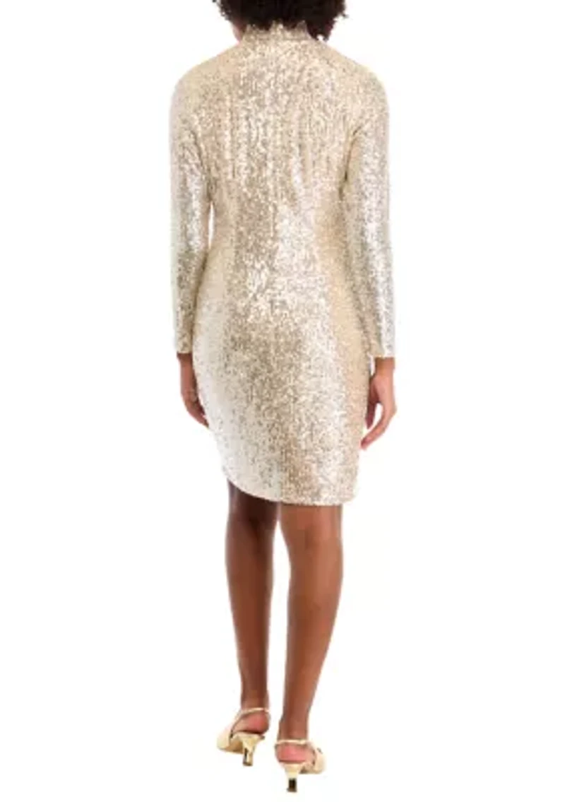 Women's Long Sleeve Mock Neck Sequin Dress