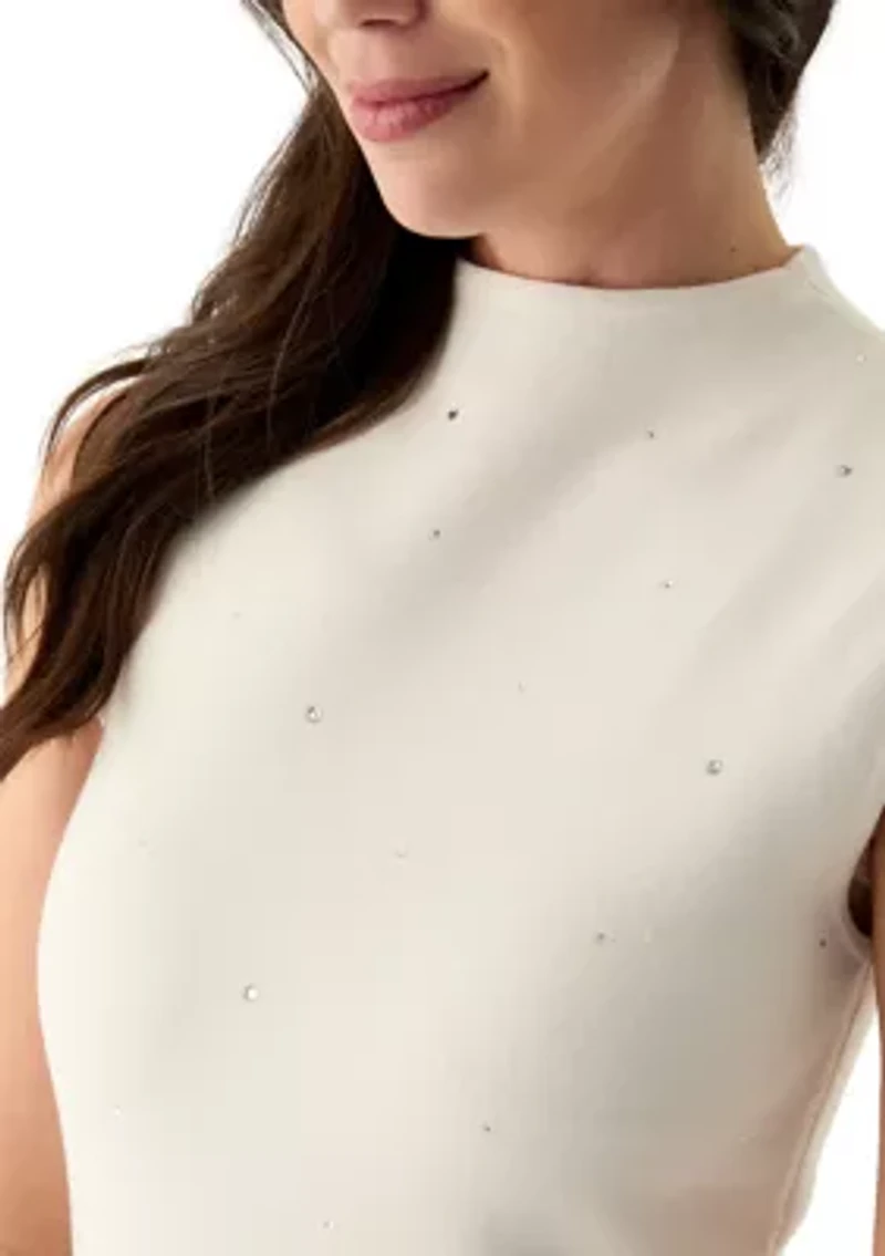 Women's Sleeveless Mock Neck Heat Set Stud Dress