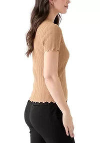 Petite Variegated Rib Short Sleeve Top